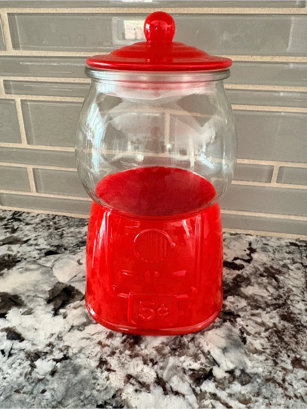 Red Glass Candy Jar with Matching Red Base and Lid